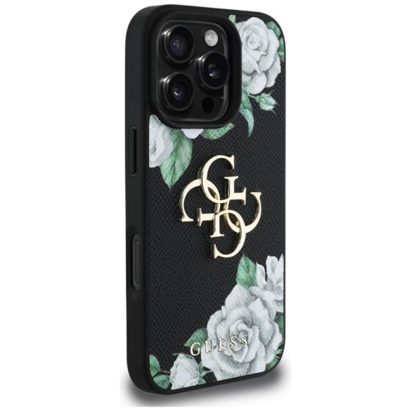 Guess GUHCP16XPGROP4MK Grained Roses Big 4G Logo tok iPhone 16 Pro Max - fekete