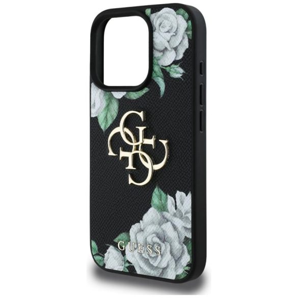 Guess GUHCP16XPGROP4MK Grained Roses Big 4G Logo tok iPhone 16 Pro Max - fekete