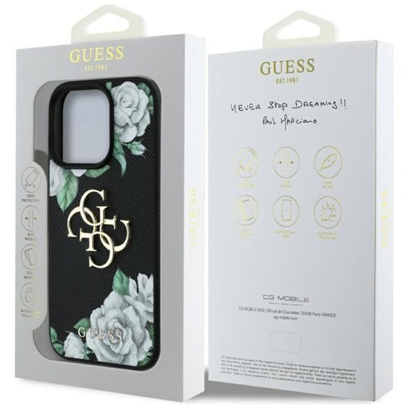 Guess GUHCP16XPGROP4MK Grained Roses Big 4G Logo tok iPhone 16 Pro Max - fekete