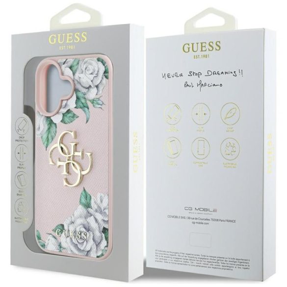 Guess GUHCP16SPGROP4MP Grained Roses Big 4G Logo tok iPhone 16 - rózsaszín