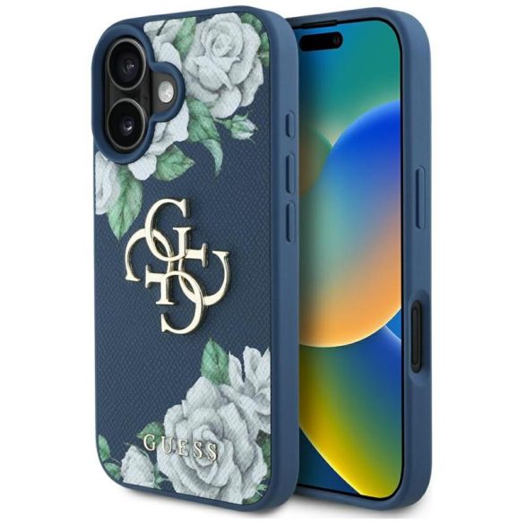 Guess GUHCP16SPGROP4MB Grained Roses Big 4G Logo tok iPhone 16 - kék