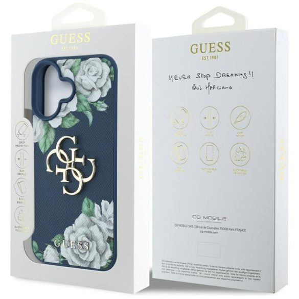 Guess GUHCP16SPGROP4MB Grained Roses Big 4G Logo tok iPhone 16 - kék