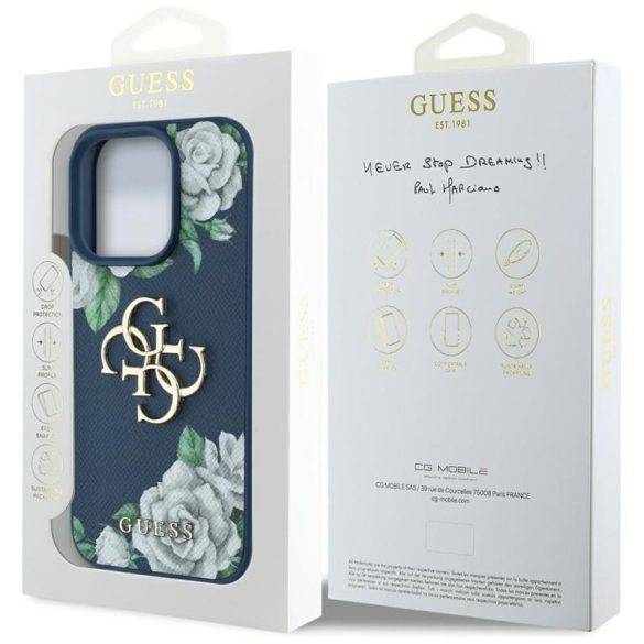 Guess GUHCP16LPGROP4MK Grained Roses Big 4G Logo tok iPhone 16 Pro Max - kék