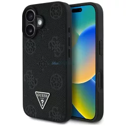   Guess GUHMP16SPGBTMK Grained Hot Stamp Peony Triangle Logo MagSafe-kompatibilis tok iPhone 16 - fekete