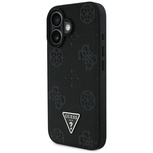 Guess GUHMP16SPGBTMK Grained Hot Stamp Peony Triangle Logo MagSafe-kompatibilis tok iPhone 16 - fekete