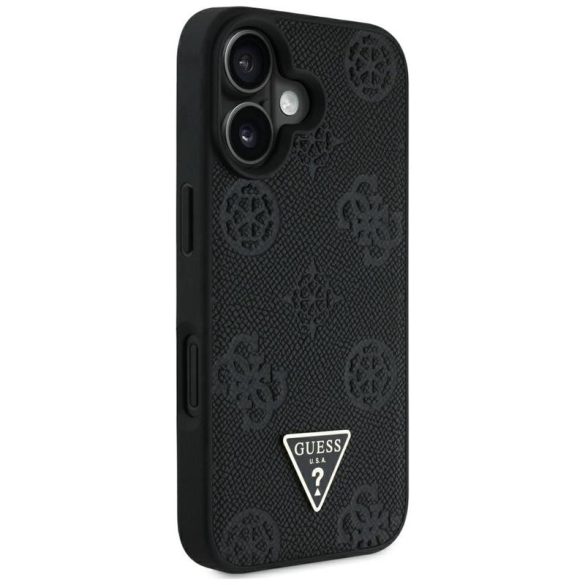 Guess GUHMP16SPGBTMK Grained Hot Stamp Peony Triangle Logo MagSafe-kompatibilis tok iPhone 16 - fekete