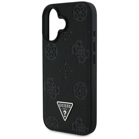 Guess GUHMP16SPGBTMK Grained Hot Stamp Peony Triangle Logo MagSafe-kompatibilis tok iPhone 16 - fekete