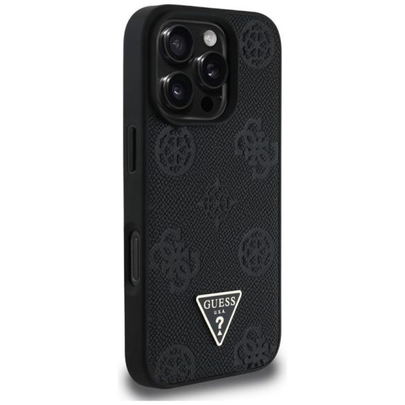 Guess GUHMP16LPGBTMK Grained Hot Stamp Peony Triangle Logo MagSafe-kompatibilis tok iPhone 16 Pro - fekete