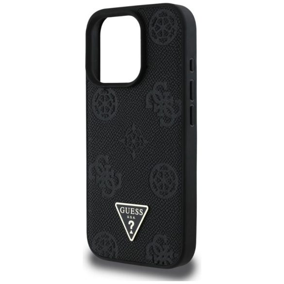Guess GUHMP16LPGBTMK Grained Hot Stamp Peony Triangle Logo MagSafe-kompatibilis tok iPhone 16 Pro - fekete