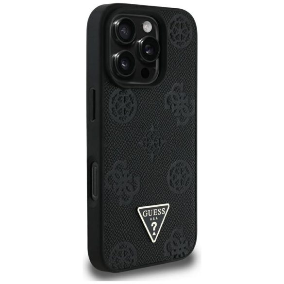 Guess GUHMP16XPGBTMK Grained Hot Stamp Peony Triangle Logo MagSafe-kompatibilis tok iPhone 16 Pro Max - fekete