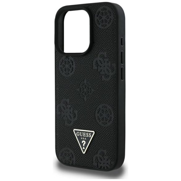 Guess GUHMP16XPGBTMK Grained Hot Stamp Peony Triangle Logo MagSafe-kompatibilis tok iPhone 16 Pro Max - fekete