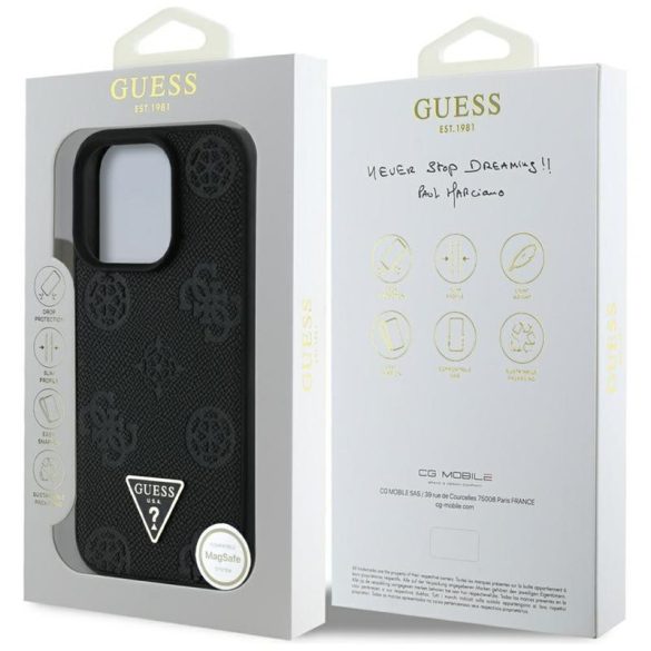 Guess GUHMP16XPGBTMK Grained Hot Stamp Peony Triangle Logo MagSafe-kompatibilis tok iPhone 16 Pro Max - fekete