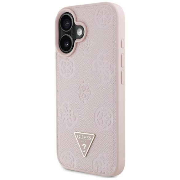 Guess GUHMP16SPGBTMP Grained Hot Stamp Peony Triangle Logo MagSafe-kompatibilis tok iPhone 16 - rózsaszín