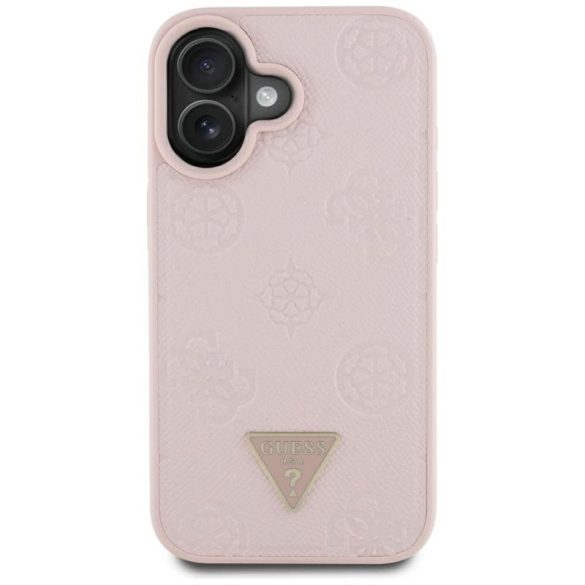 Guess GUHMP16SPGBTMP Grained Hot Stamp Peony Triangle Logo MagSafe-kompatibilis tok iPhone 16 - rózsaszín