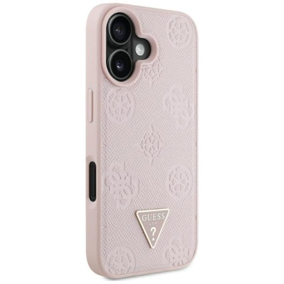 Guess GUHMP16SPGBTMP Grained Hot Stamp Peony Triangle Logo MagSafe-kompatibilis tok iPhone 16 - rózsaszín