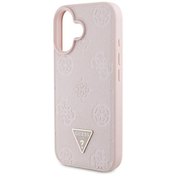 Guess GUHMP16SPGBTMP Grained Hot Stamp Peony Triangle Logo MagSafe-kompatibilis tok iPhone 16 - rózsaszín