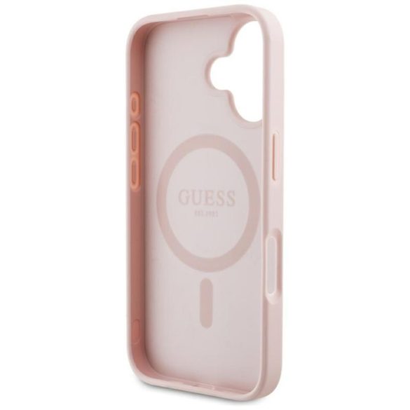 Guess GUHMP16SPGBTMP Grained Hot Stamp Peony Triangle Logo MagSafe-kompatibilis tok iPhone 16 - rózsaszín