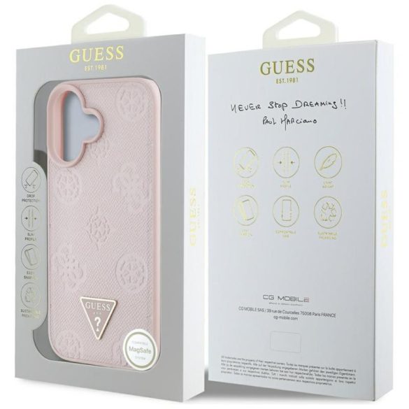 Guess GUHMP16SPGBTMP Grained Hot Stamp Peony Triangle Logo MagSafe-kompatibilis tok iPhone 16 - rózsaszín