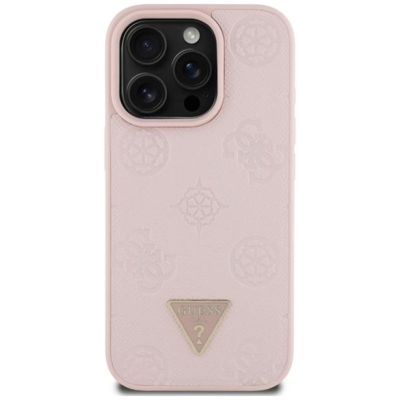 Guess GUHMP16LPGBTMP Grained Hot Stamp Peony Triangle Logo MagSafe-kompatibilis tok iPhone 16 Pro - rózsaszín