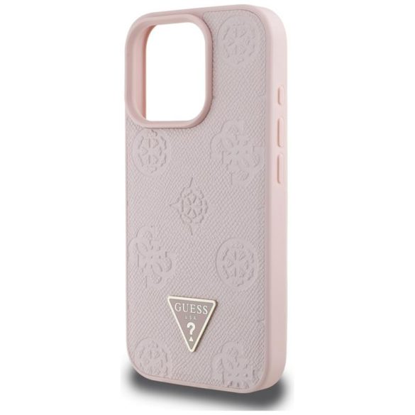 Guess GUHMP16LPGBTMP Grained Hot Stamp Peony Triangle Logo MagSafe-kompatibilis tok iPhone 16 Pro - rózsaszín