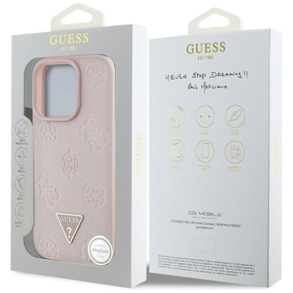 Guess GUHMP16LPGBTMP Grained Hot Stamp Peony Triangle Logo MagSafe-kompatibilis tok iPhone 16 Pro - rózsaszín