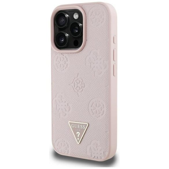 Guess GUHMP16XPGBTMP Grained Hot Stamp Peony Triangle Logo MagSafe-kompatibilis tok iPhone 16 Pro Max - rózsaszín