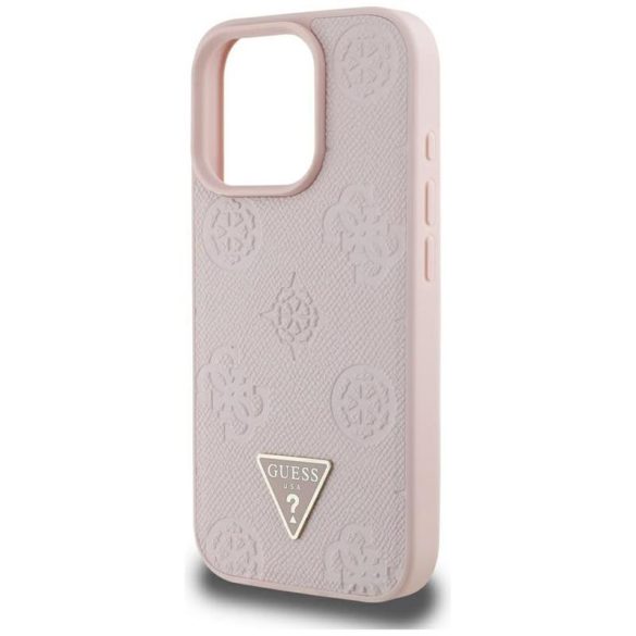 Guess GUHMP16XPGBTMP Grained Hot Stamp Peony Triangle Logo MagSafe-kompatibilis tok iPhone 16 Pro Max - rózsaszín
