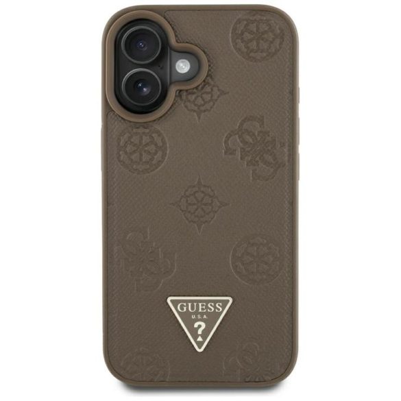 Guess GUHMP16SPGBTMW Grained Hot Stamp Peony Triangle Logo MagSafe-kompatibilis tok iPhone 16 - barna
