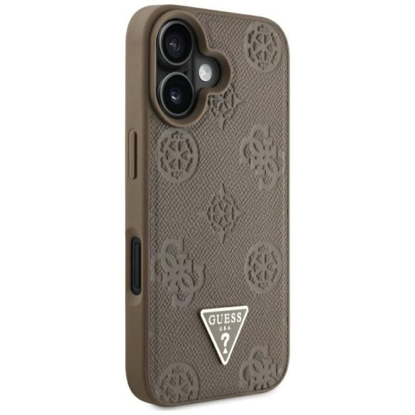 Guess GUHMP16SPGBTMW Grained Hot Stamp Peony Triangle Logo MagSafe-kompatibilis tok iPhone 16 - barna