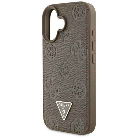 Guess GUHMP16SPGBTMW Grained Hot Stamp Peony Triangle Logo MagSafe-kompatibilis tok iPhone 16 - barna