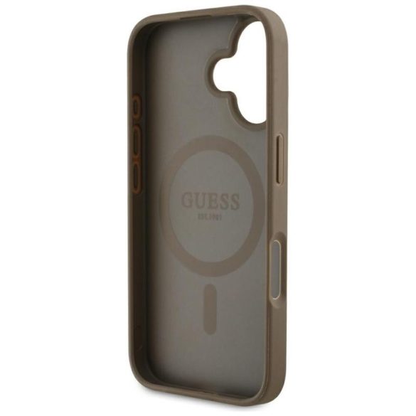 Guess GUHMP16SPGBTMW Grained Hot Stamp Peony Triangle Logo MagSafe-kompatibilis tok iPhone 16 - barna