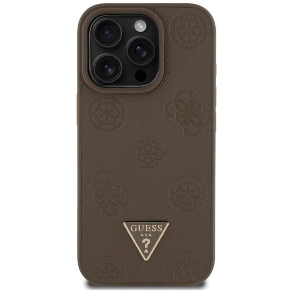 Guess GUHMP16LPGBTMW Grained Hot Stamp Peony Triangle Logo MagSafe-kompatibilis tok iPhone 16 Pro - barna