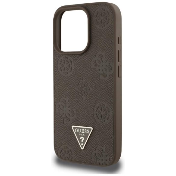 Guess GUHMP16LPGBTMW Grained Hot Stamp Peony Triangle Logo MagSafe-kompatibilis tok iPhone 16 Pro - barna