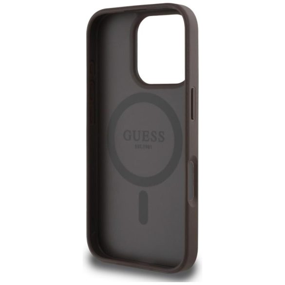 Guess GUHMP16LPGBTMW Grained Hot Stamp Peony Triangle Logo MagSafe-kompatibilis tok iPhone 16 Pro - barna