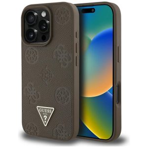 Guess GUHMP16XPGBTMW Grained Hot Stamp Peony Triangle Logo MagSafe-kompatibilis tok iPhone 16 Pro Max - barna