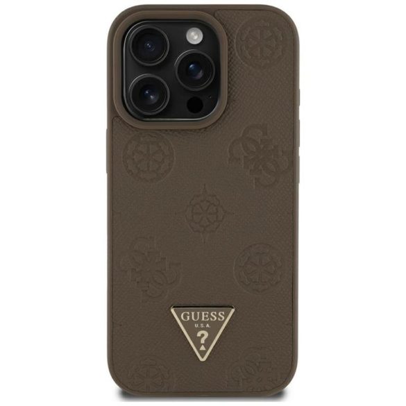 Guess GUHMP16XPGBTMW Grained Hot Stamp Peony Triangle Logo MagSafe-kompatibilis tok iPhone 16 Pro Max - barna