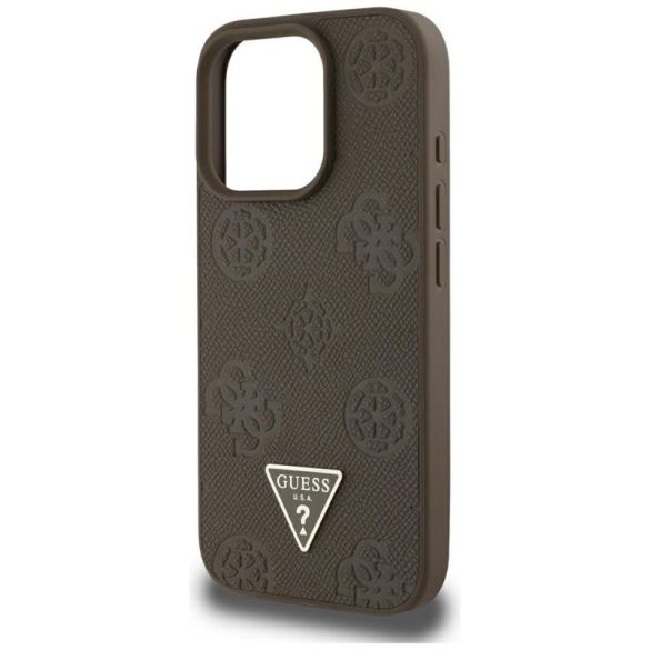 Guess GUHMP16XPGBTMW Grained Hot Stamp Peony Triangle Logo MagSafe-kompatibilis tok iPhone 16 Pro Max - barna
