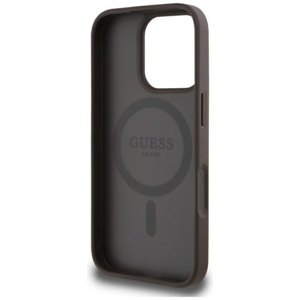 Guess GUHMP16XPGBTMW Grained Hot Stamp Peony Triangle Logo MagSafe-kompatibilis tok iPhone 16 Pro Max - barna