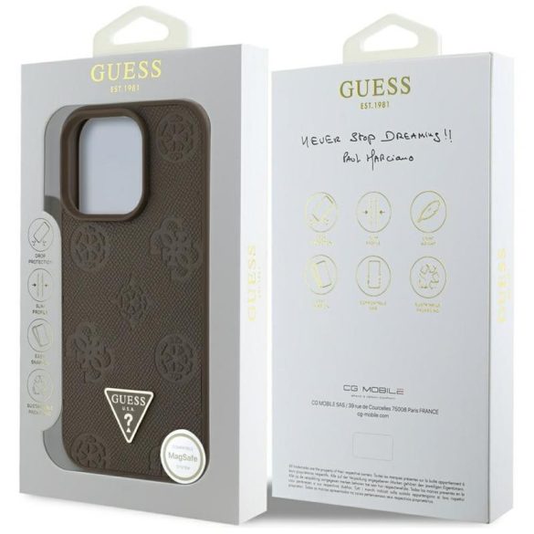 Guess GUHMP16XPGBTMW Grained Hot Stamp Peony Triangle Logo MagSafe-kompatibilis tok iPhone 16 Pro Max - barna
