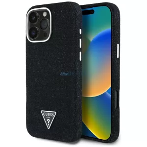 Tok Guess Denim Triangle Logo MagSafe tok iPhone 16 Pro Max, fekete