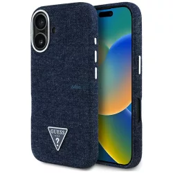 Tok Guess Denim Triangle Logo MagSafe tok iPhone 16, kék