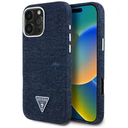   Tok Guess Denim Triangle Logo MagSafe tok iPhone 16 Pro Max, kék