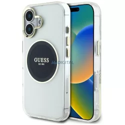   Guess GUHMP16SHTDRCEDK IML Metal Colored Circle Classic Logo MagSafe-kompatibilis tok iPhone 16 - fekete