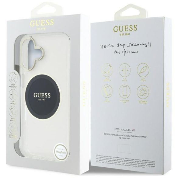 Guess GUHMP16SHTDRCEDK IML Metal Colored Circle Classic Logo MagSafe-kompatibilis tok iPhone 16 - fekete