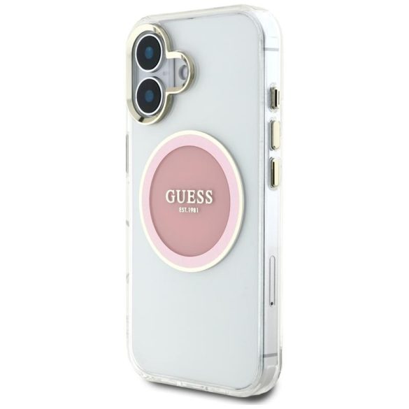 Guess GUHMP16SHTDRCEDP IML Metal Colored Circle Classic Logo MagSafe-kompatibilis tok iPhone 16 - rózsaszín