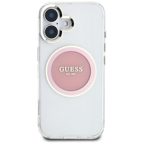 Guess GUHMP16SHTDRCEDP IML Metal Colored Circle Classic Logo MagSafe-kompatibilis tok iPhone 16 - rózsaszín