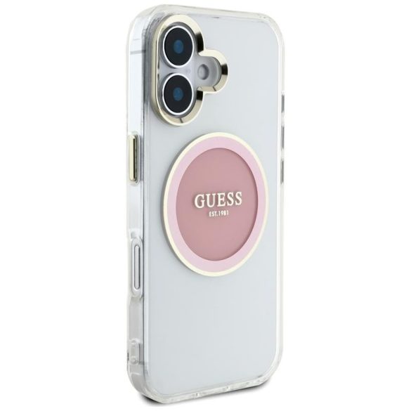 Guess GUHMP16SHTDRCEDP IML Metal Colored Circle Classic Logo MagSafe-kompatibilis tok iPhone 16 - rózsaszín