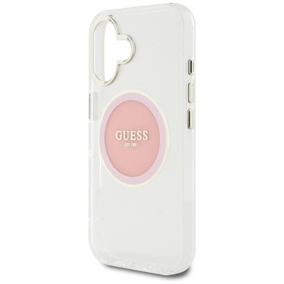 Guess GUHMP16SHTDRCEDP IML Metal Colored Circle Classic Logo MagSafe-kompatibilis tok iPhone 16 - rózsaszín