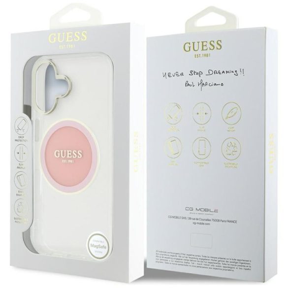 Guess GUHMP16SHTDRCEDP IML Metal Colored Circle Classic Logo MagSafe-kompatibilis tok iPhone 16 - rózsaszín