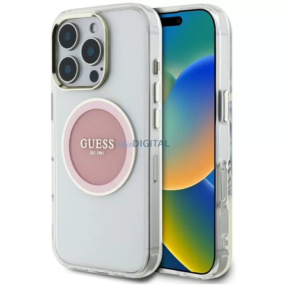 Guess GUHMP16LHTDRCEDP IML Metal Colored Circle Classic Logo MagSafe-kompatibilis tok iPhone 16 Pro - rózsaszín